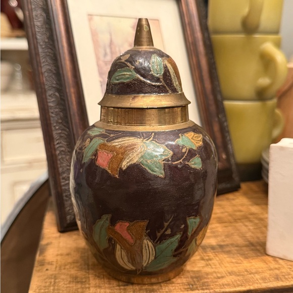 Other - Vintage Floral Brass Jar